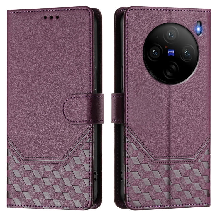 For vivo X100s 5G Honeycomb Embossing RFID Leather Phone Case