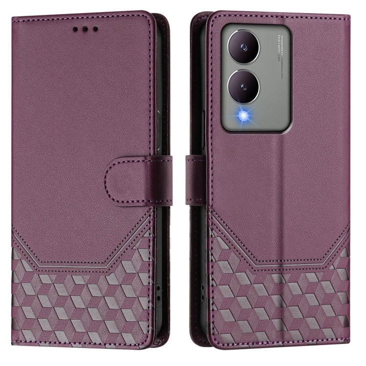 For vivo Y17s Global Honeycomb Embossing RFID Leather Phone Case