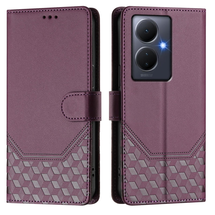 For vivo Y78+ 5G / Y78 5G Global Honeycomb Embossing RFID Leather Phone Case