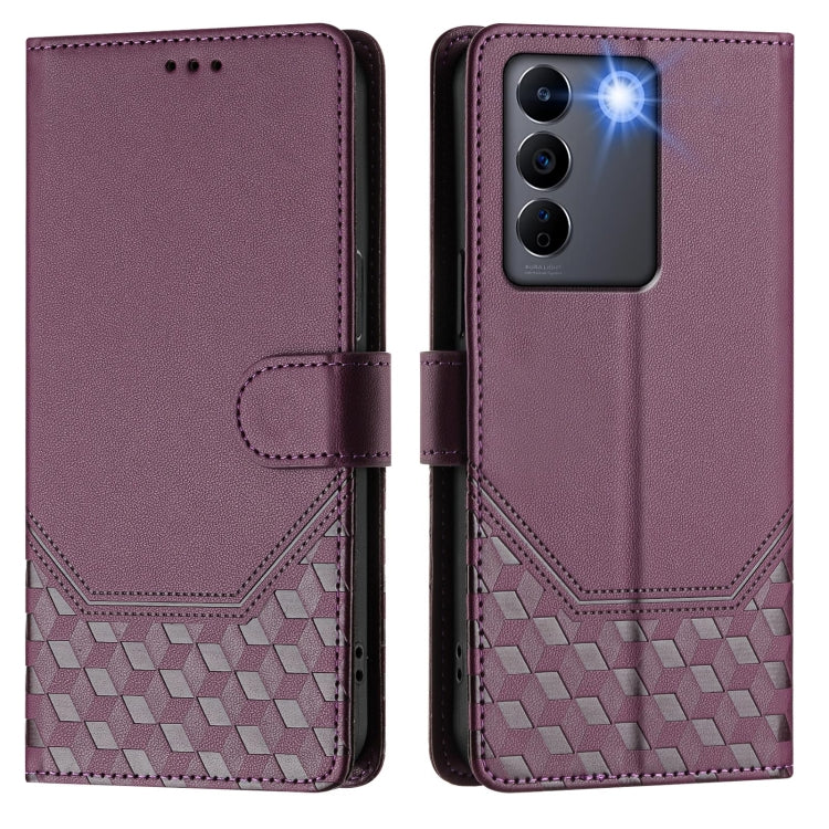 For vivo V27e 4G / T2 4G Global Honeycomb Embossing RFID Leather Phone Case