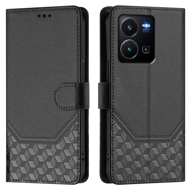 For vivo Y35 4G / Y22s 4G / Y22 4G Global Honeycomb Embossing RFID Leather Phone Case