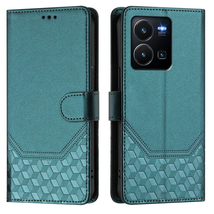 For vivo Y35 4G / Y22s 4G / Y22 4G Global Honeycomb Embossing RFID Leather Phone Case