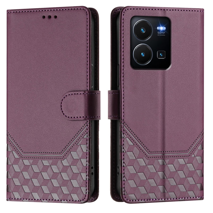 For vivo Y35 4G / Y22s 4G / Y22 4G Global Honeycomb Embossing RFID Leather Phone Case