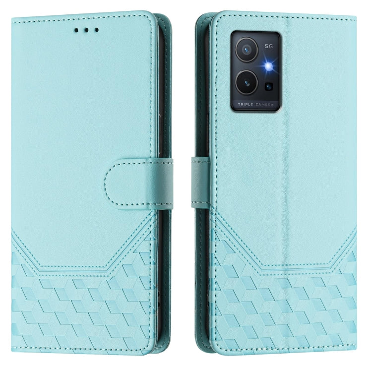 For vivo Y55s 2023 / Y75 5G Global Honeycomb Embossing RFID Leather Phone Case