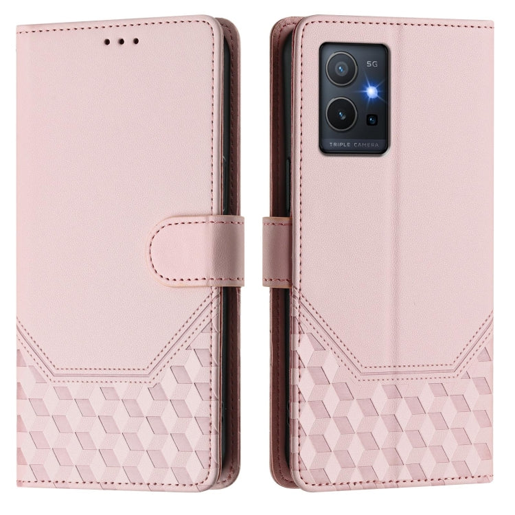 For vivo Y55s 2023 / Y75 5G Global Honeycomb Embossing RFID Leather Phone Case