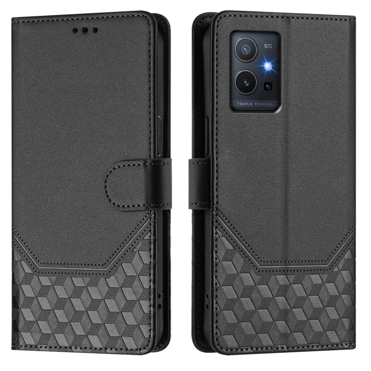 For vivo Y55s 2023 / Y75 5G Global Honeycomb Embossing RFID Leather Phone Case