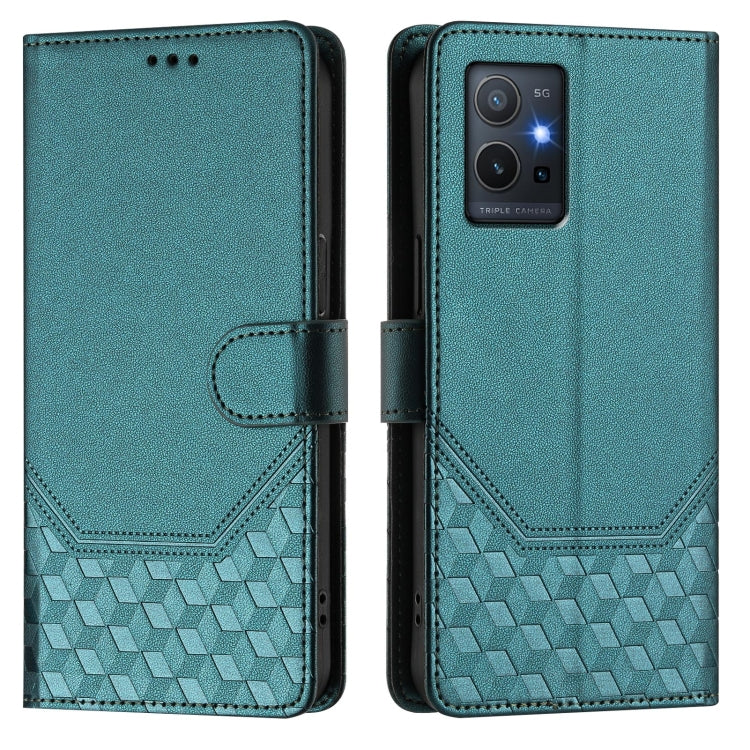 For vivo Y55s 2023 / Y75 5G Global Honeycomb Embossing RFID Leather Phone Case