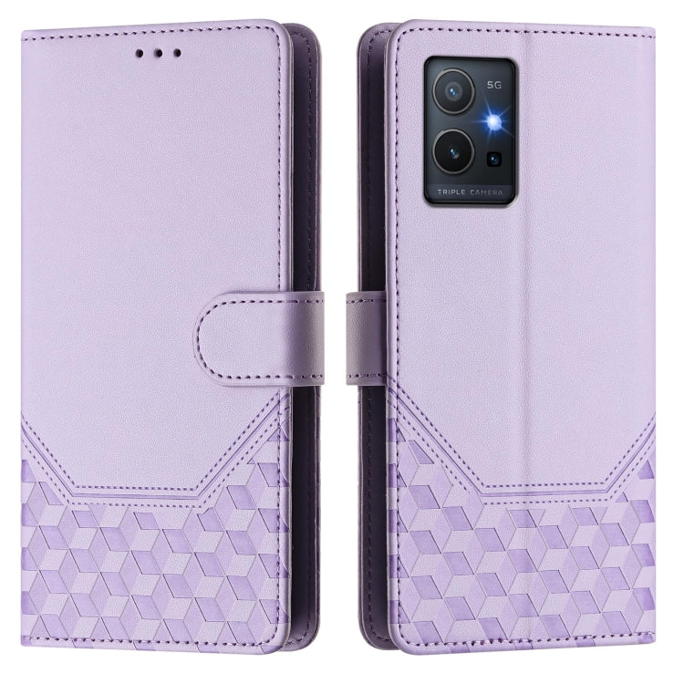 For vivo Y55s 2023 / Y75 5G Global Honeycomb Embossing RFID Leather Phone Case
