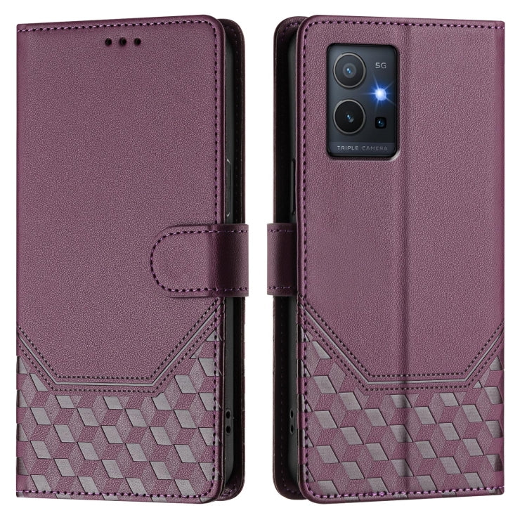 For vivo Y55s 2023 / Y75 5G Global Honeycomb Embossing RFID Leather Phone Case