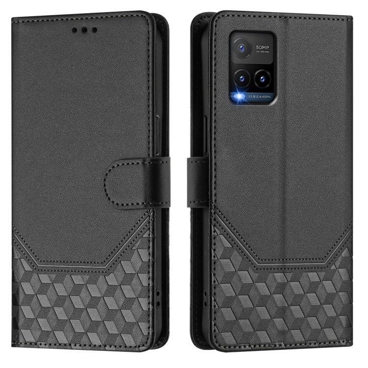 For vivo Y33s 4G / Y21 2021 / Y21s / Y21T Honeycomb Embossing RFID Leather Phone Case