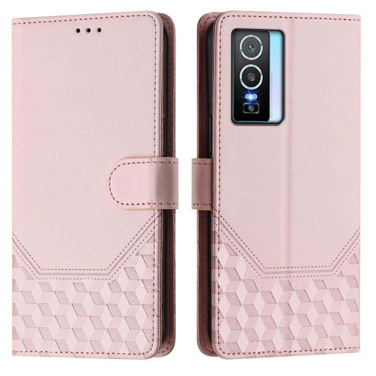 For vivo Y76 5G Honeycomb Embossing RFID Leather Phone Case