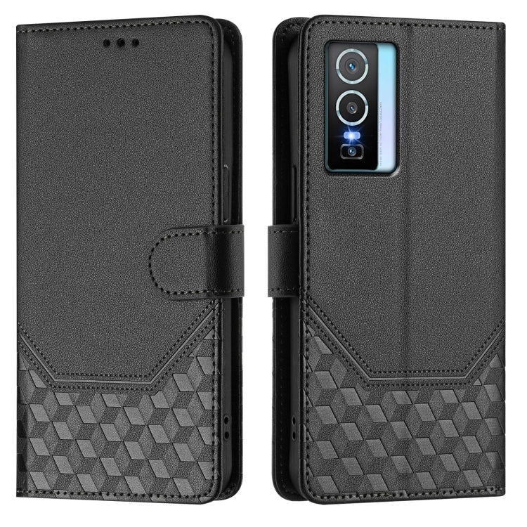 For vivo Y76 5G Honeycomb Embossing RFID Leather Phone Case