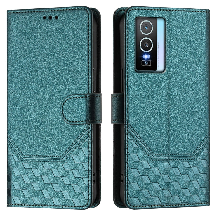 For vivo Y76 5G Honeycomb Embossing RFID Leather Phone Case