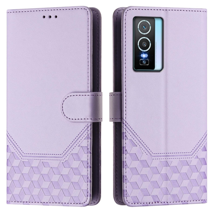 For vivo Y76 5G Honeycomb Embossing RFID Leather Phone Case