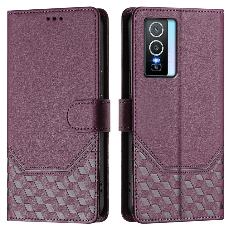 For vivo Y76 5G Honeycomb Embossing RFID Leather Phone Case