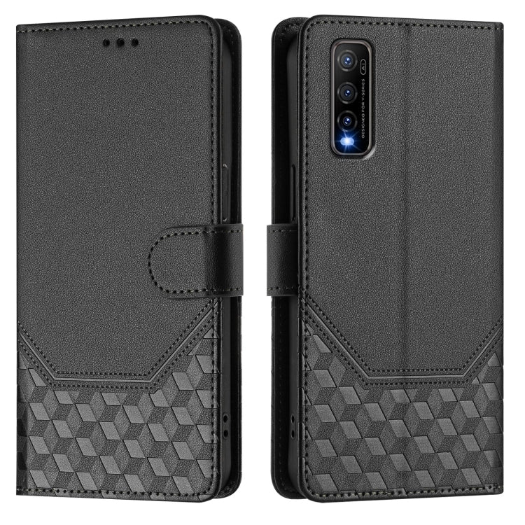 For vivo Y70s Honeycomb Embossing RFID Leather Phone Case