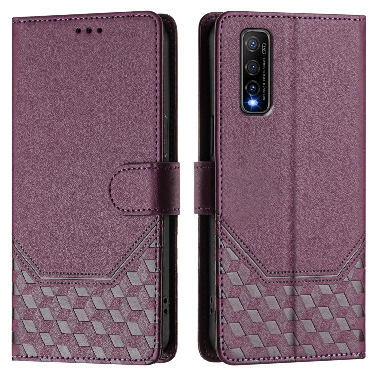 For vivo Y70s Honeycomb Embossing RFID Leather Phone Case