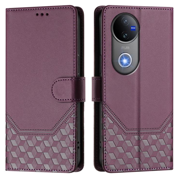For vivo V50 5G Global Honeycomb Embossing RFID Leather Phone Case