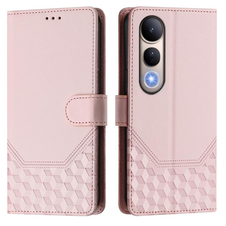 For vivo V50 Lite 5G Honeycomb Embossing RFID Leather Phone Case