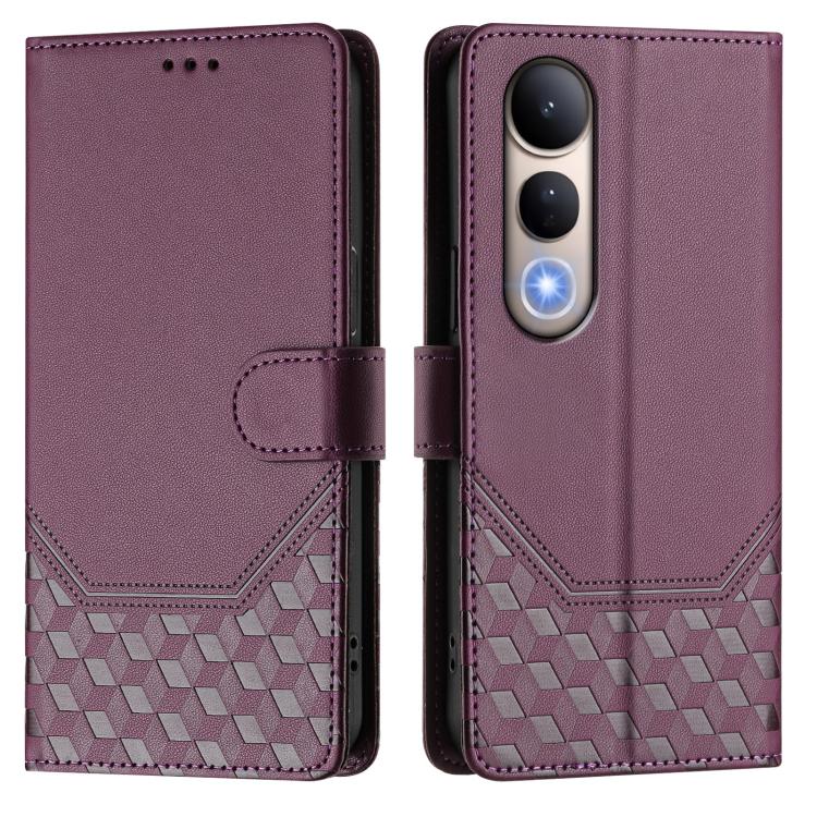 For vivo V50 Lite 5G Honeycomb Embossing RFID Leather Phone Case