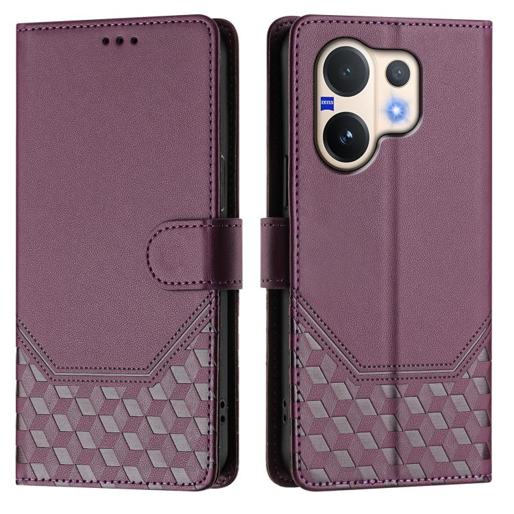 For vivo V60 5G Global Honeycomb Embossing RFID Leather Phone Case