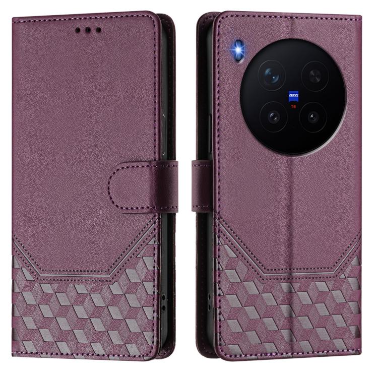 For vivo X300 5G Honeycomb Embossing RFID Leather Phone Case