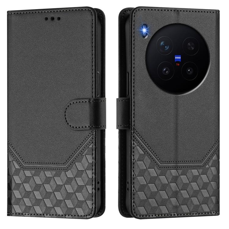 For vivo X300 Pro 5G Honeycomb Embossing RFID Leather Phone Case