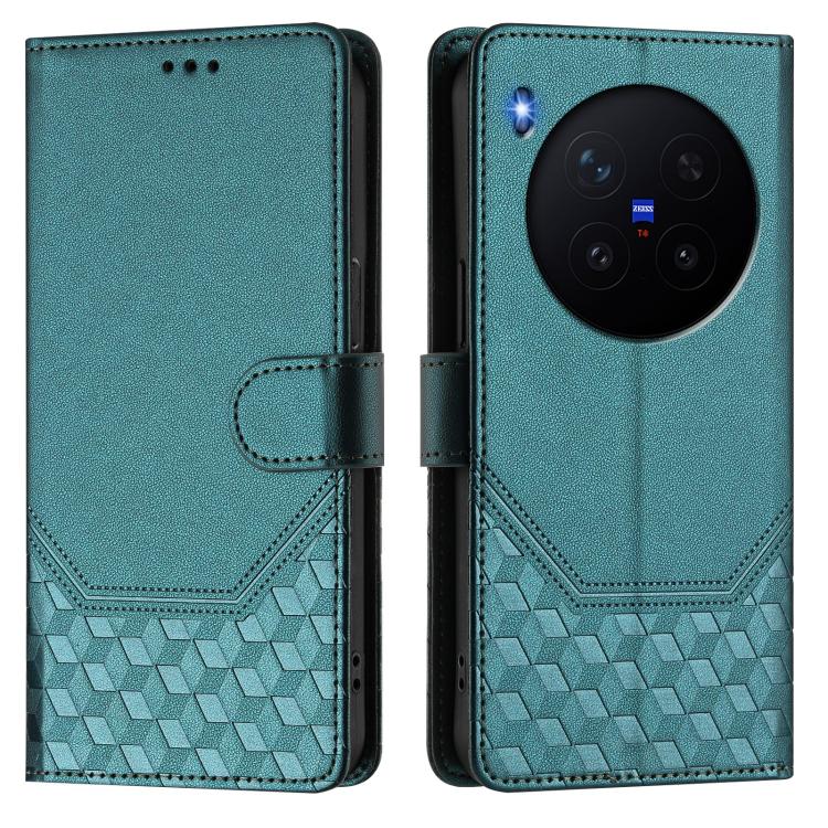 For vivo X300 Pro 5G Honeycomb Embossing RFID Leather Phone Case