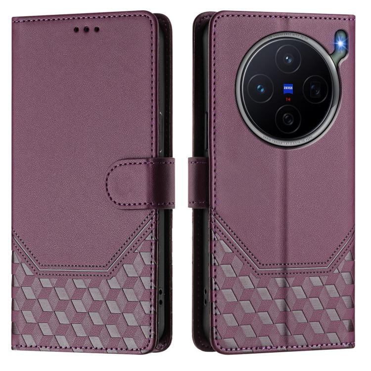 For vivo X300s Honeycomb Embossing RFID Leather Phone Case