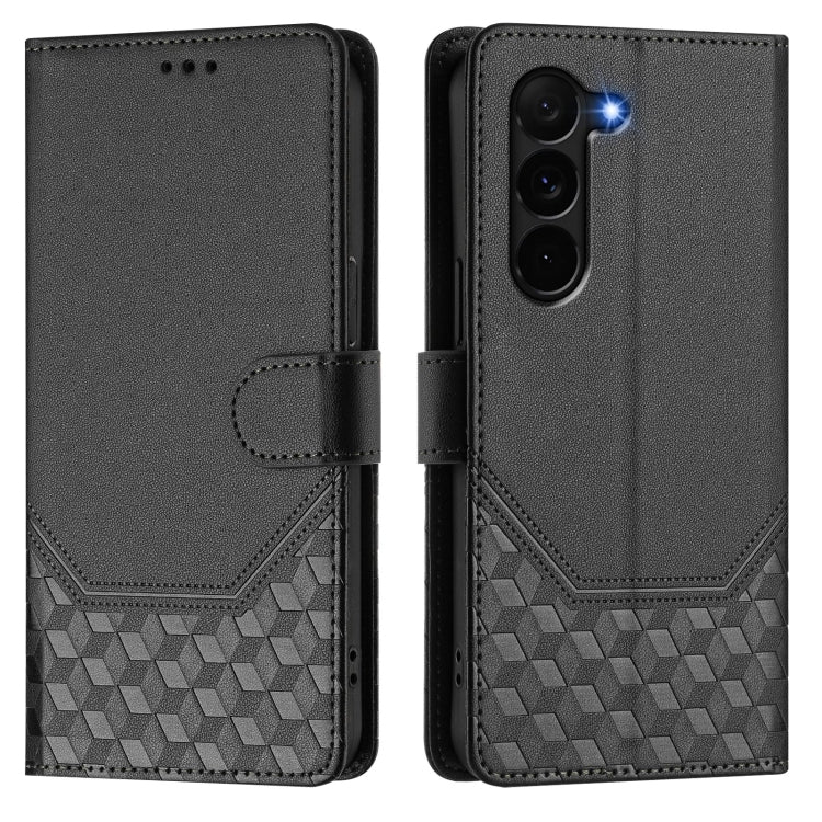 For Samsung Galaxy Z Fold5 Honeycomb Embossing RFID Leather Phone Case
