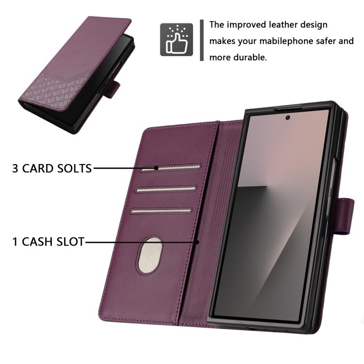 For Samsung Galaxy Z Fold7 5G Honeycomb Embossing RFID Leather Phone Case