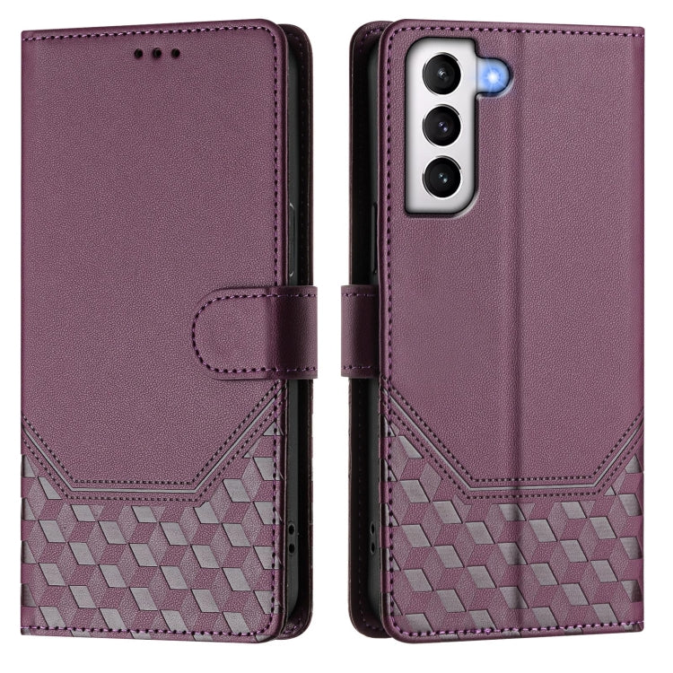 For Samsung Galaxy S21 5G Honeycomb Embossing RFID Leather Phone Case