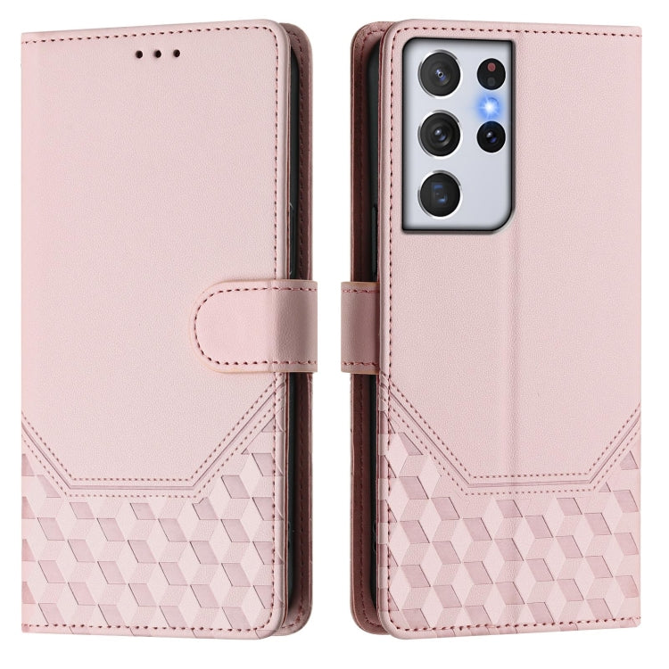 For Samsung Galaxy S21 Ultra 5G Honeycomb Embossing RFID Leather Phone Case
