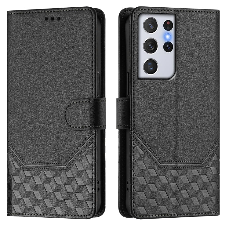 For Samsung Galaxy S21 Ultra 5G Honeycomb Embossing RFID Leather Phone Case