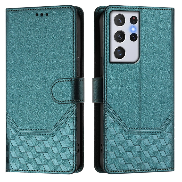 For Samsung Galaxy S21 Ultra 5G Honeycomb Embossing RFID Leather Phone Case