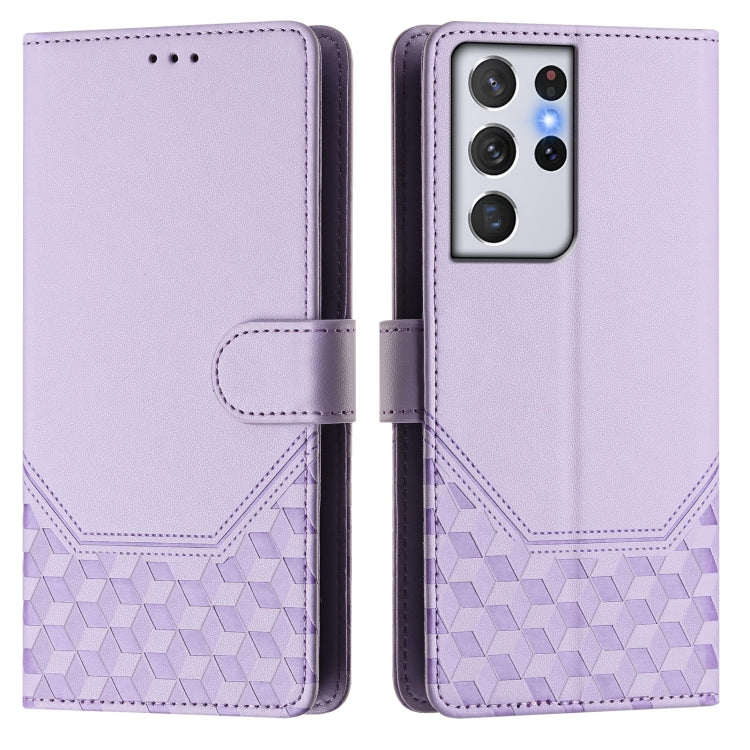 For Samsung Galaxy S21 Ultra 5G Honeycomb Embossing RFID Leather Phone Case