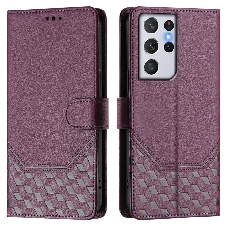 For Samsung Galaxy S21 Ultra 5G Honeycomb Embossing RFID Leather Phone Case