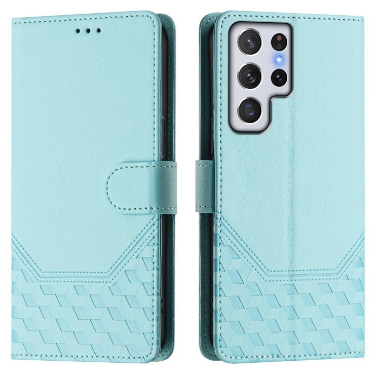 For Samsung Galaxy S22 Ultra 5G Honeycomb Embossing RFID Leather Phone Case