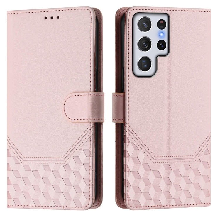 For Samsung Galaxy S22 Ultra 5G Honeycomb Embossing RFID Leather Phone Case