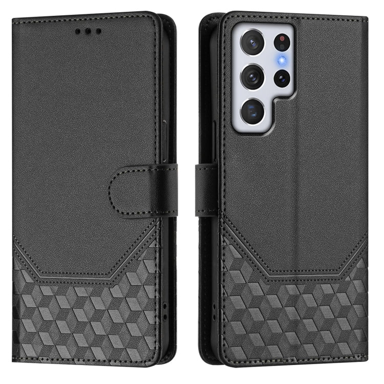 For Samsung Galaxy S22 Ultra 5G Honeycomb Embossing RFID Leather Phone Case