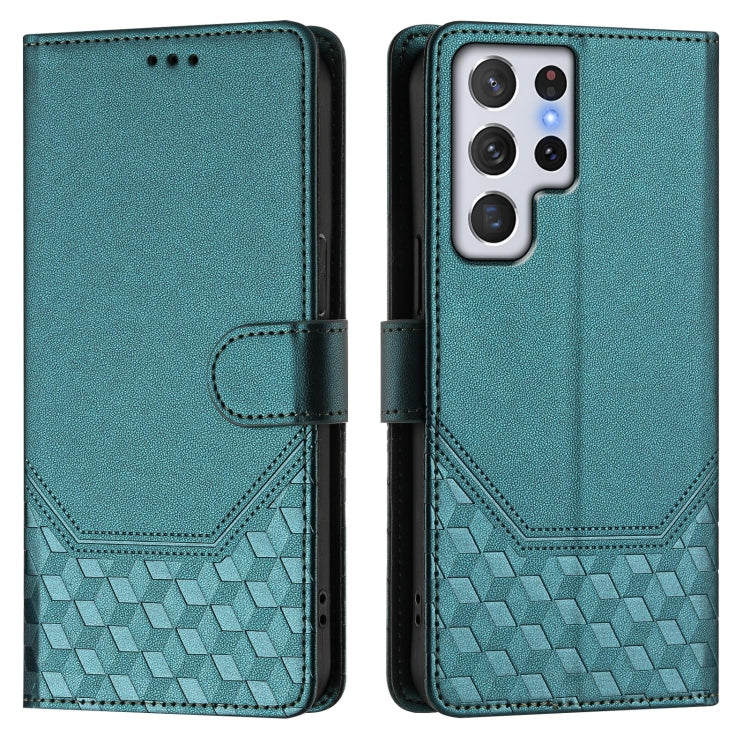 For Samsung Galaxy S22 Ultra 5G Honeycomb Embossing RFID Leather Phone Case
