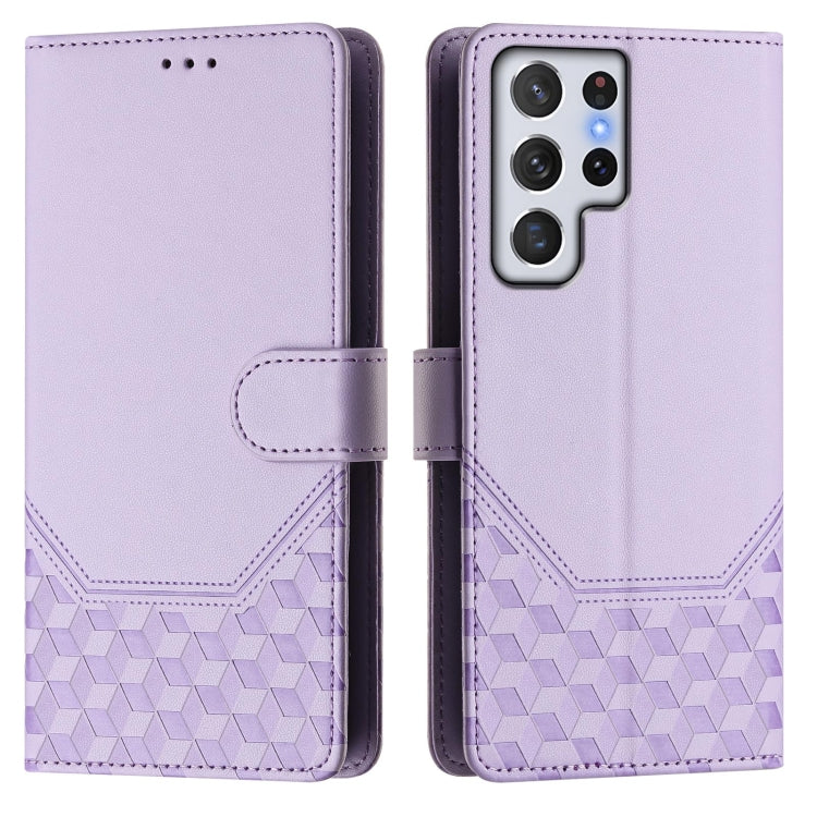 For Samsung Galaxy S22 Ultra 5G Honeycomb Embossing RFID Leather Phone Case