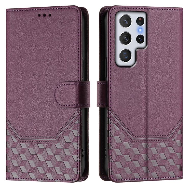 For Samsung Galaxy S22 Ultra 5G Honeycomb Embossing RFID Leather Phone Case