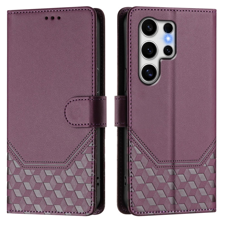 For Samsung Galaxy S25 Ultra 5G Honeycomb Embossing RFID Leather Phone Case