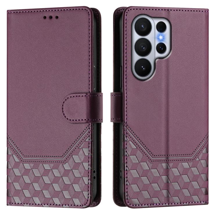 For Samsung Galaxy S26 Ultra 5G Honeycomb Embossing RFID Leather Phone Case