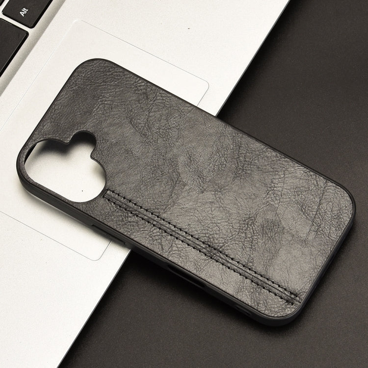 For iPhone 16 Cow Pattern Sewing Back Cover Phone Case