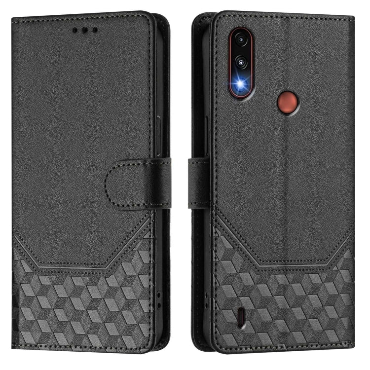 For Motorola Moto E7 Power 2021 Honeycomb Embossing RFID Leather Phone Case