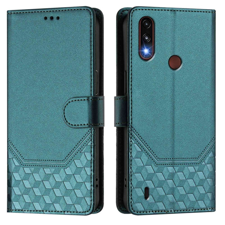 For Motorola Moto E7 Power 2021 Honeycomb Embossing RFID Leather Phone Case