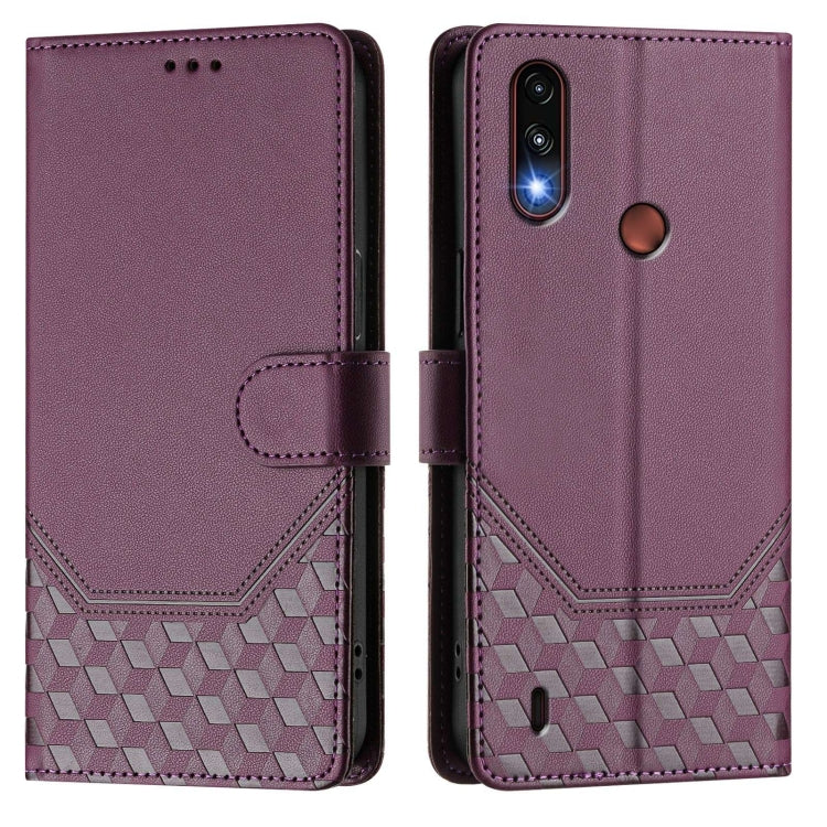 For Motorola Moto E7 Power 2021 Honeycomb Embossing RFID Leather Phone Case