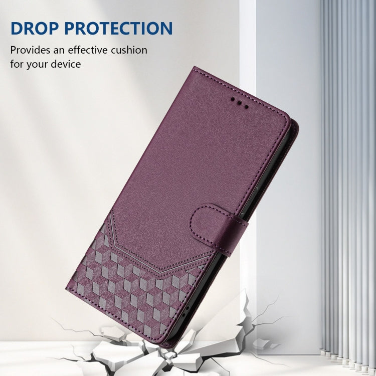 For Motorola Moto E7 Power 2021 Honeycomb Embossing RFID Leather Phone Case